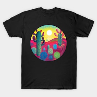 Sunset on Cactus Plateaus paintings, Desert Bloom T-Shirt